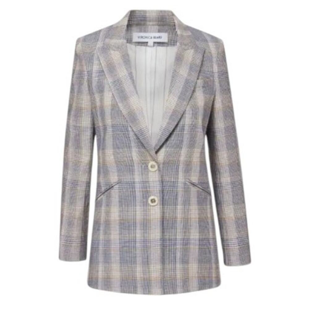 Veronica Beard Women's Size 8 Maci Dickey Blue Multi Plaid Linen Blend Jacket